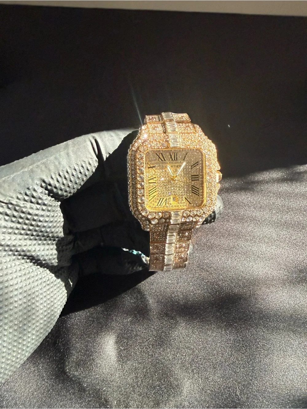 Gold Tone Pavé Crystal Square Face Bracelet Watch